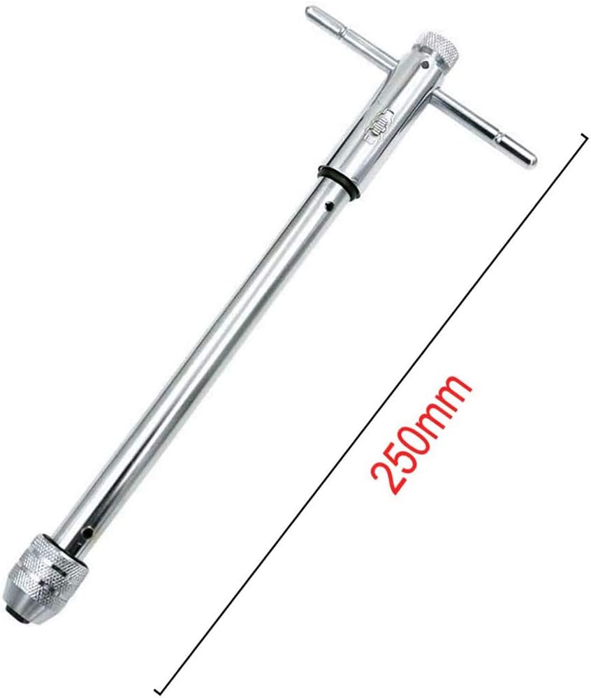 QISF Adjustable T-Handle Ratchet Tap Holder Wrench Set + 5Pcs Titanium M3-M8 Machine Screw Thread Metric Plug Taps(Wrench 10" Long) - Image 5