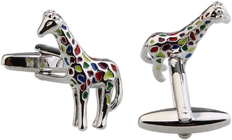 MRCUFF Giraffe Rainbow Colors Pair Cufflinks in a Presentation Gift Box & Polishing Cloth - Image 2
