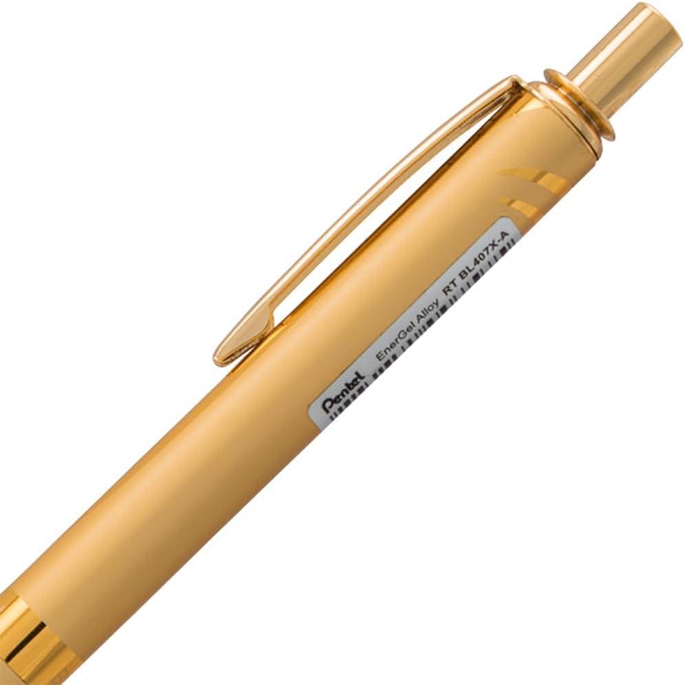 Pentel EnerGel Alloy RT Retractable Liquid Roller Gel Pen - Metal Barrel 0.7mm - Gold Body (Black Ink) - Image 5