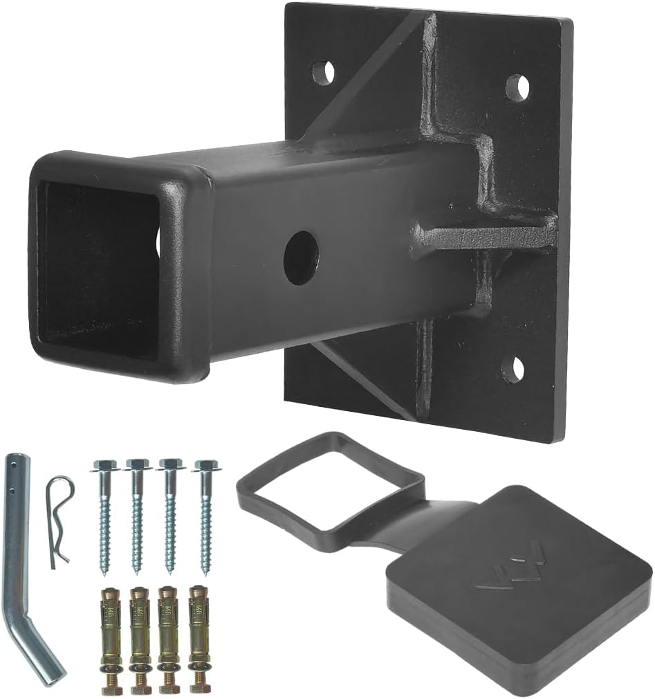 Hitch Wall Mount, Bolt-On Receiver Tube Adapter, 2 Inch Opening Hitch Receiver Plate Tube, Bumper Trailer Hitch Receiver, Universal Towever Hitch Extender (Include Cover and Pin&Clip)