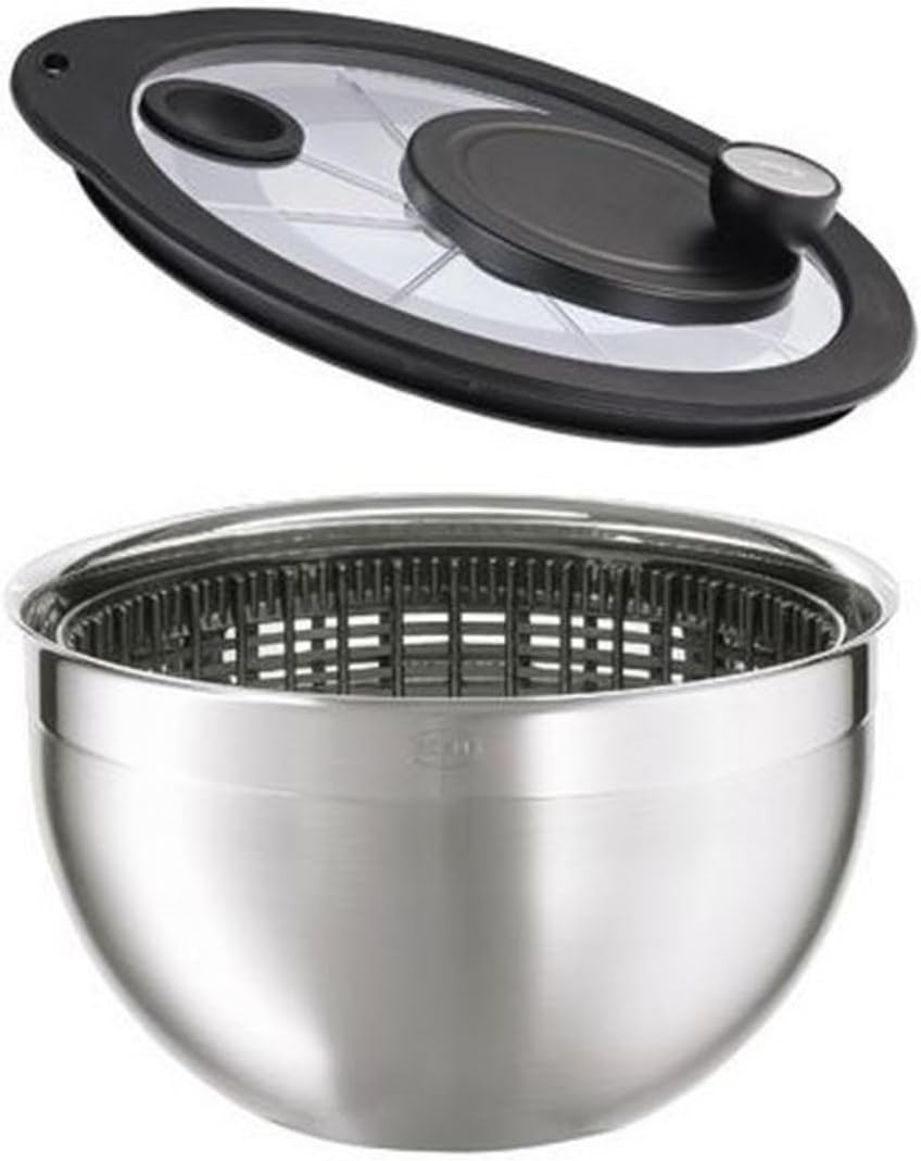 Rosle 15695 Stainless Steel Large Salad Spinner with Glass Lid