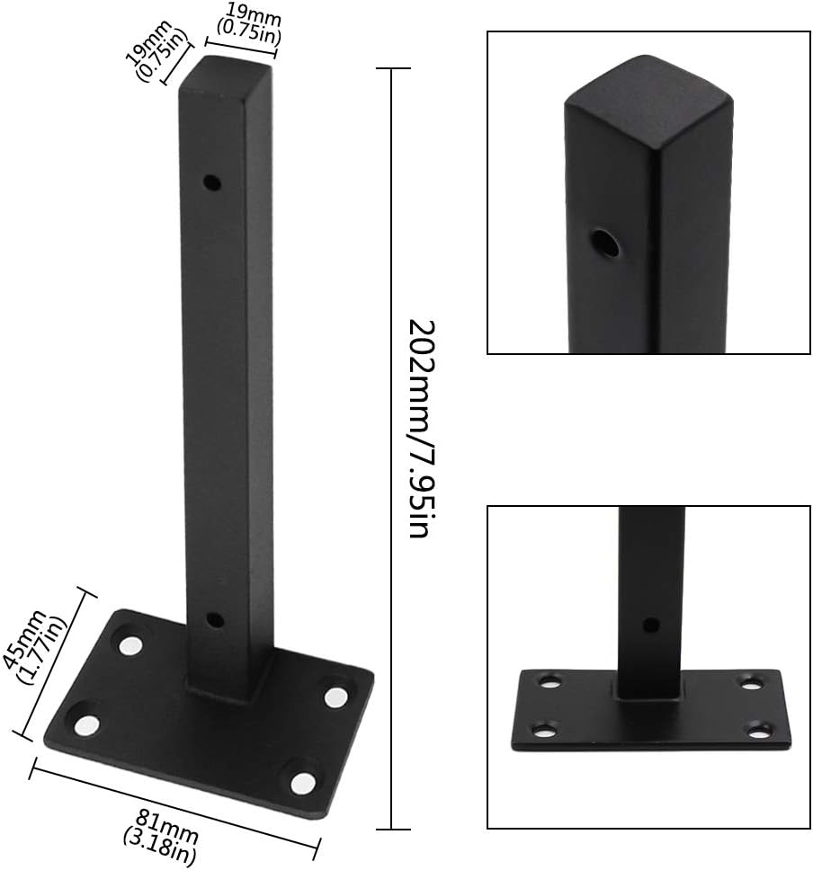 Luomorgo 4 Pcs 8" Floating Shelf Bracket Stainless Steel Heavy Duty Black Shelf Brackets Blind Shelf Supports Hidden Brackets for Floating Wood Shelves - Screws and Wall Plugs Included - Image 2