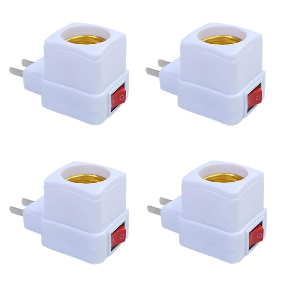 E26/E27 Socket Extension Adapter with Switch,Plug-in Light Socket,Convert Outlet to Light Bulb Socket (4 Pack)