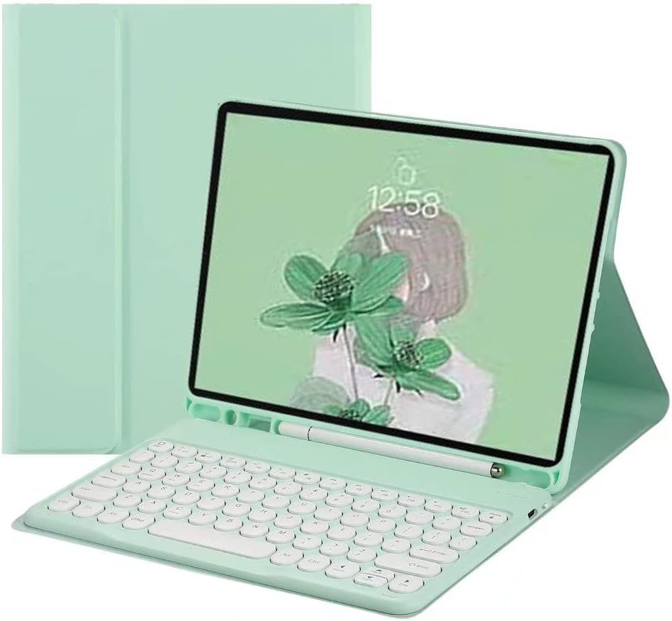 QIYIBOCASE Keyboard Case for iPad 6th Gen 2018, for iPad 5th Gen 2017, Pro 9.7, Air 2, Air 1, Soft Back Cover with Pencil Holder & Magnetically Detachable Wireless Bluetooth Keyboard, Mint Green