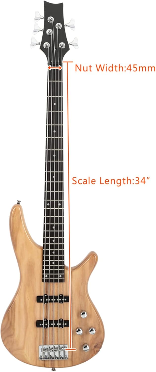 Ktaxon 5 String Electric Bass Guitar, Full Size Standard Right Handed Rosewood Fretboard Bass Kit with Gig Bag Strap Cable Wrench Tool (Burlywood) - Image 5