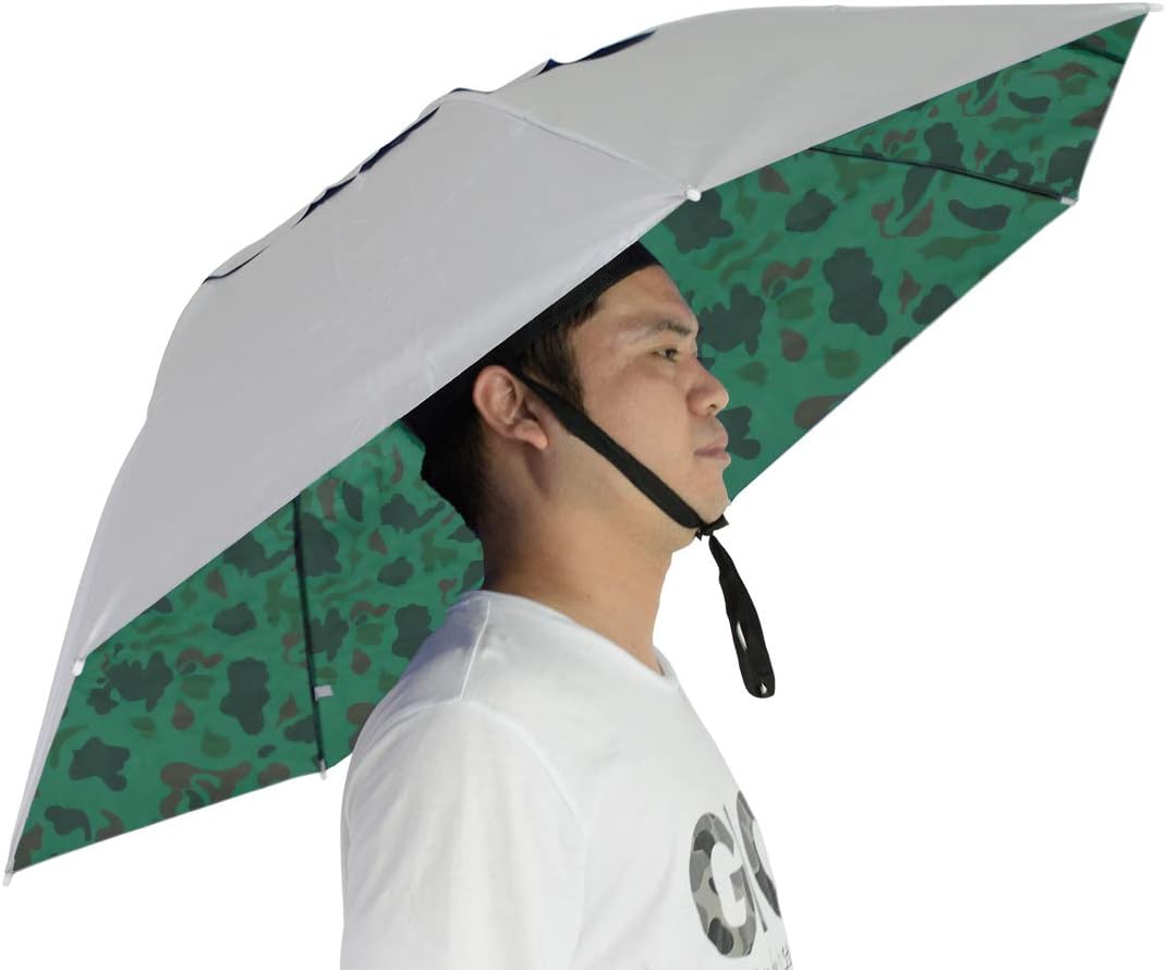 NEW-Vi Fishing Umbrella Hat Folding Adjustable Sun Rain Cap, 37.4”Oversize Hands Free Umbrellas, 7-Ribs Anti-UV Waterproof Headwear for Fishing Gardening Golf Sunshade Outdoor