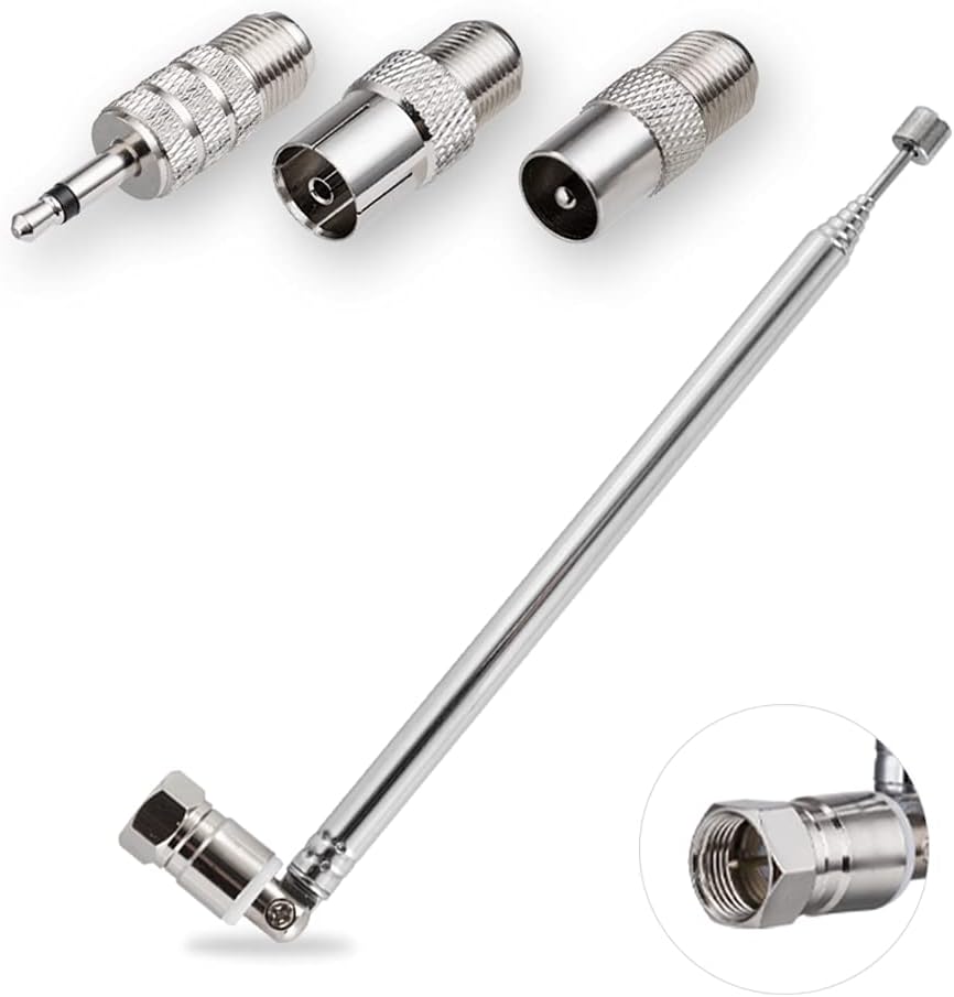 FM Telescopic Radio Antenna Kit 75 Ohm F Type Male Connector,DAB Radio Antenna with 7 Sections 75.5CM/29.7IN for TV AM FM Radio Stereo Receiver - Image 2