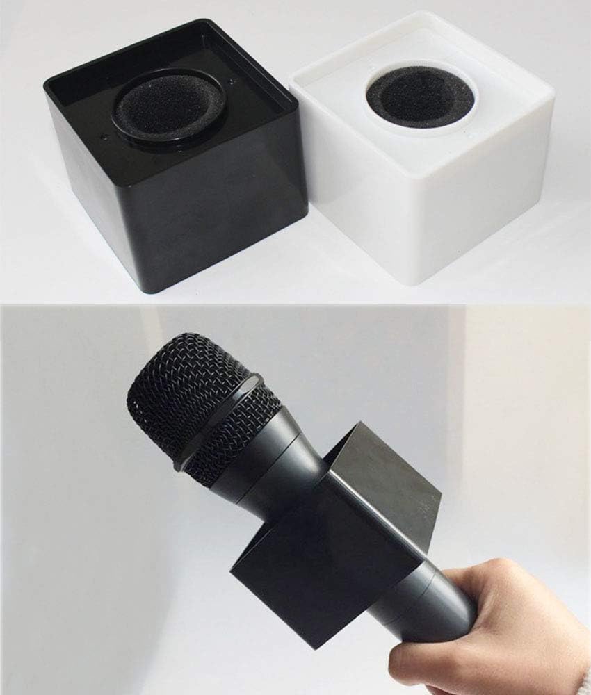 Onwon 2 Pieces Portable Square Cube Shaped Interview Mic Microphone Flag Station Logo Superior ABS Material, Black and White - Image 6