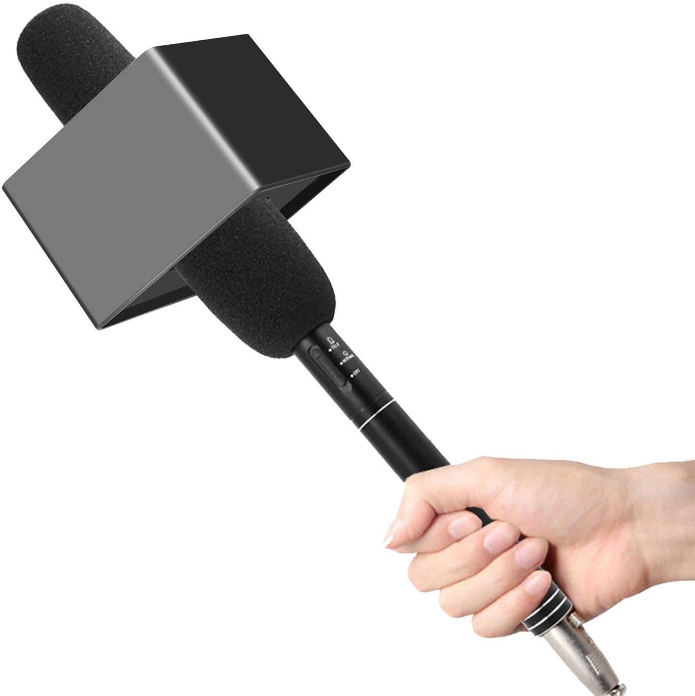 Onwon 2 Pieces Portable Square Cube Shaped Interview Mic Microphone Flag Station Logo Superior ABS Material, Black and White - Image 5