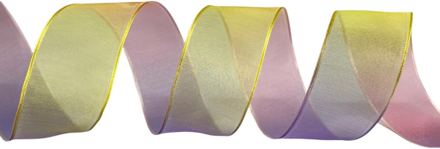 XMRIBBON Rainbow Sheer Organza Ribbon Wired 1-1/2 Inch X 25 Yards for Floral & Craft Decoration - Image 5