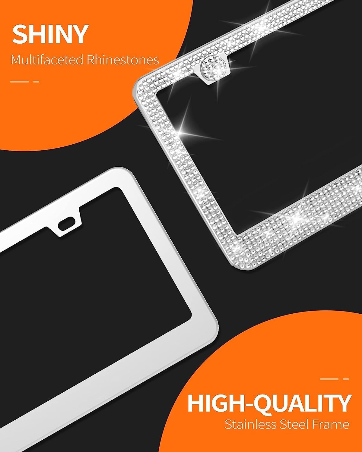 HOTOR License Plate Frame - Lastingly Bling and Sparkly License Plate Frame for Women, Stainless Steel & Obstruction-Free Frame with Multifaceted Rhinestones,White, 1 Pack - Image 3