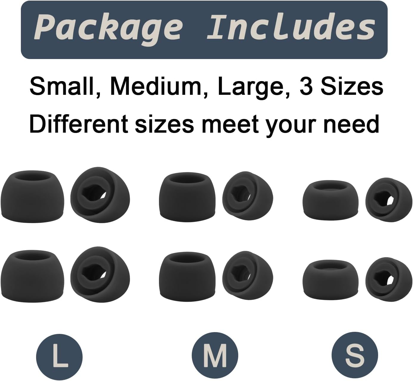 6 Pairs Replacement Eartips for Samsung Galaxy Buds Pro Headphones, Silicone Tips Earbuds Eartips Set, L/M/S Earplug Replacement Accessories (Black, Without Pen) - Image 3