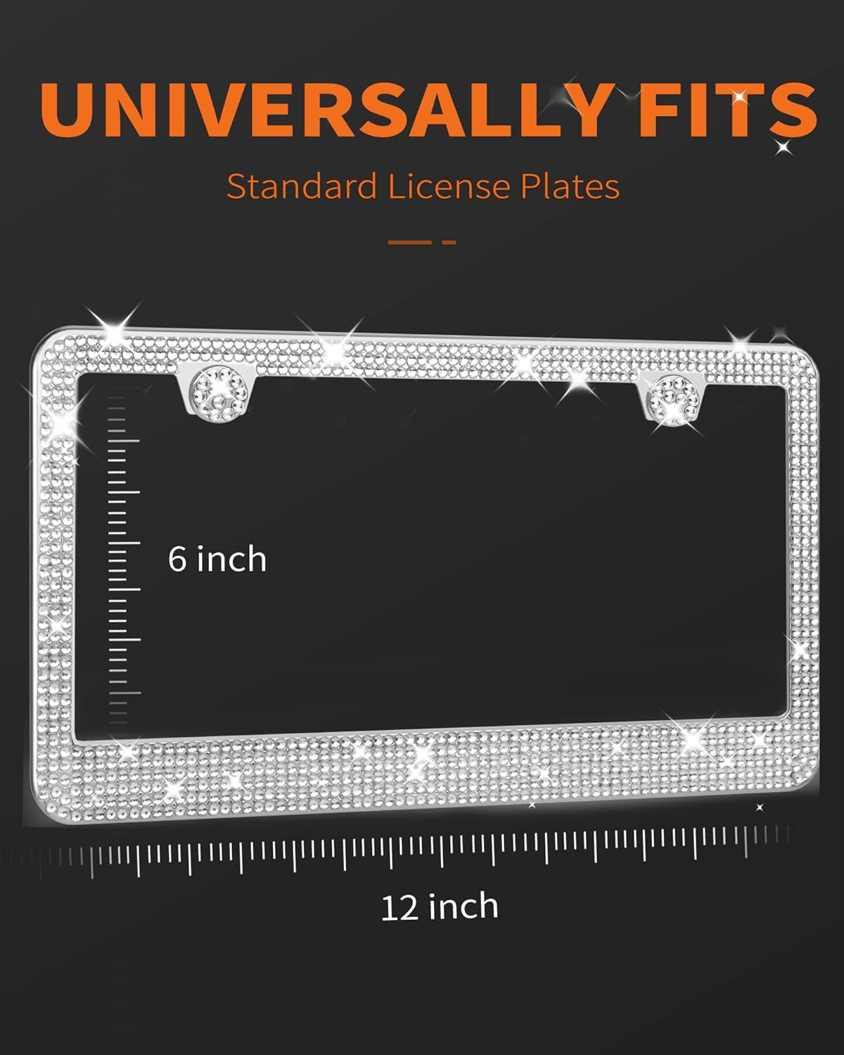 HOTOR License Plate Frame - Lastingly Bling and Sparkly License Plate Frame for Women, Stainless Steel & Obstruction-Free Frame with Multifaceted Rhinestones,White, 1 Pack - Image 6