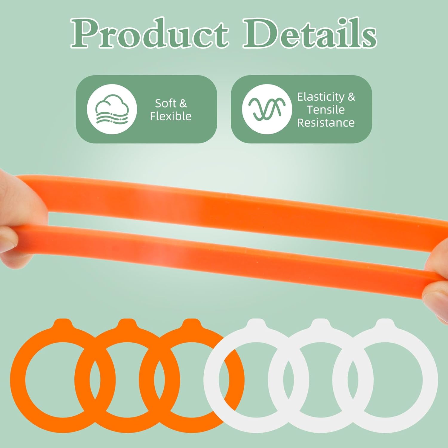 3.75" Silicone Jar Gaskets Rubber Seals Rings - 6 PCS White & Orange Silicone Gasket for Glass Jars, Airtight Rubber Leakproof Gasket Sealing Rings Replacement for Mason Jars Jar Lids - Image 3