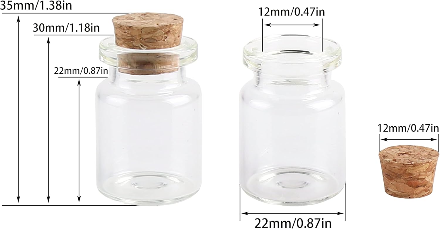 MaxMau 100 Count Small Glass Bottles with Corks,5ml Tiny Vials Clear Mini Jars Wooden Stopper for Art Crafts Storage Party Decoration Wedding Favors - Image 4