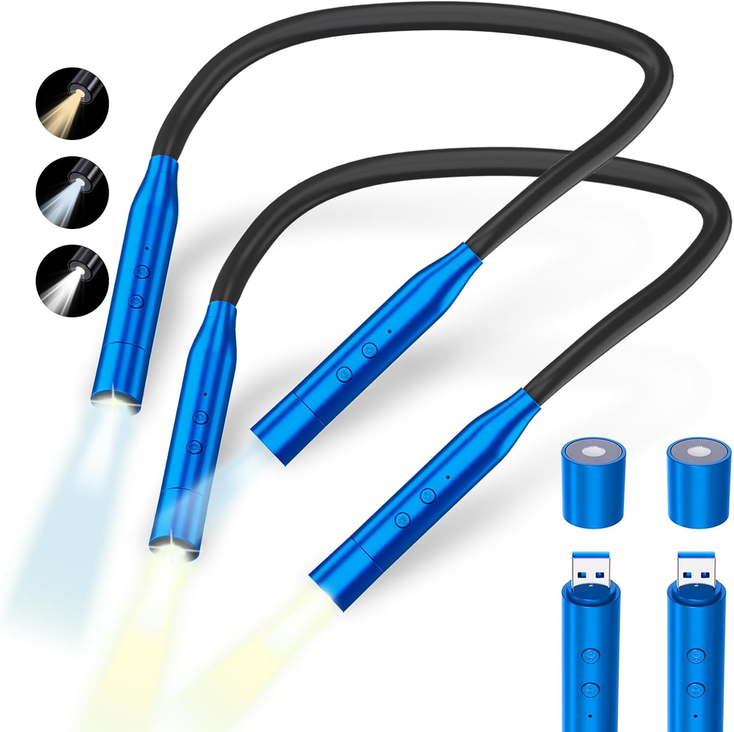 fansitc 2 Pcs LED Neck Reading Lights, Book Light for Reading in Bed, 3 Colors, 3 Brightness Levels, 380° Rotating Neck Light Rechargeable, 80 Hrs Runtime for Reading, Knitting, Crafting, Repairing