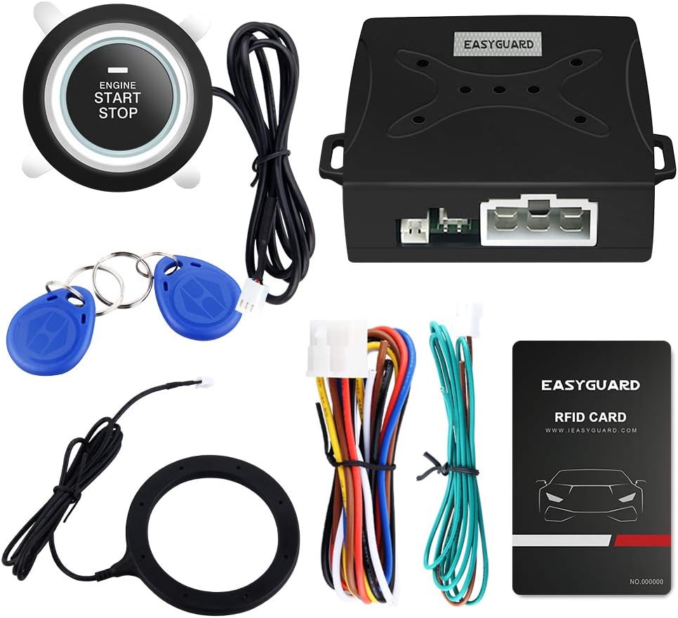 EASYGUARD EC004 Smart RFID Push Engine Start Button kit & Keyless Go System Upgrade Key Start to Push Start Cars Fits for Most DC12V Cars