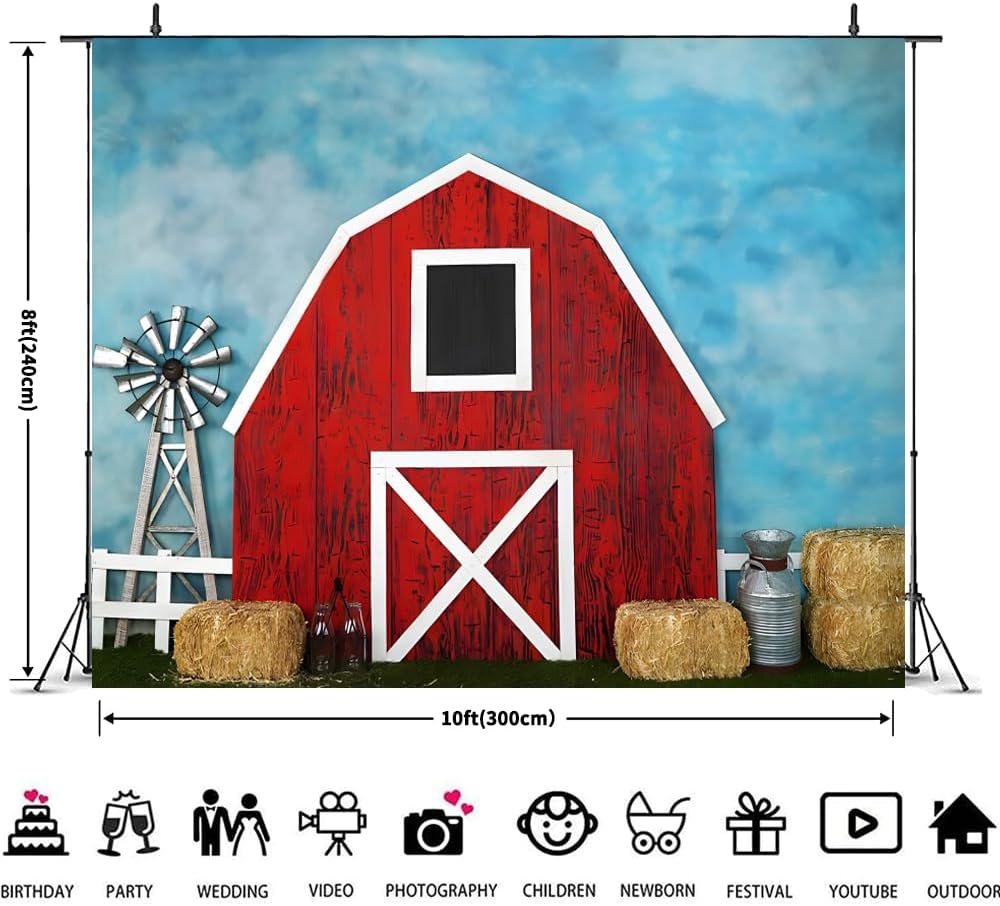 ChloropLastid 10x8ft Farm Red Barn Door Backdrop for Birthday Party Haystack Harvest Barnyard Farmhouse Country Warehouse Courtyard Western Cowboy Wild West Kids Children Photoshoot Banner - Image 3