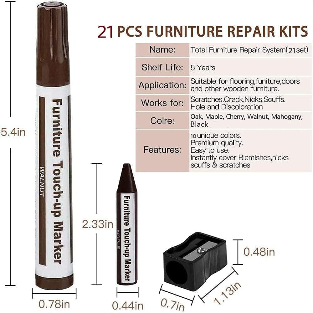 Furniture Markers Touch Up,Wood Filler Floor Scratch Repair Kits,Set of 21-Markers and Wax Sticks with Sharpener Kit for Funiture Repair,Floor Scratch.Touch Up Repair System Set,Wood Restore Pack - Image 3