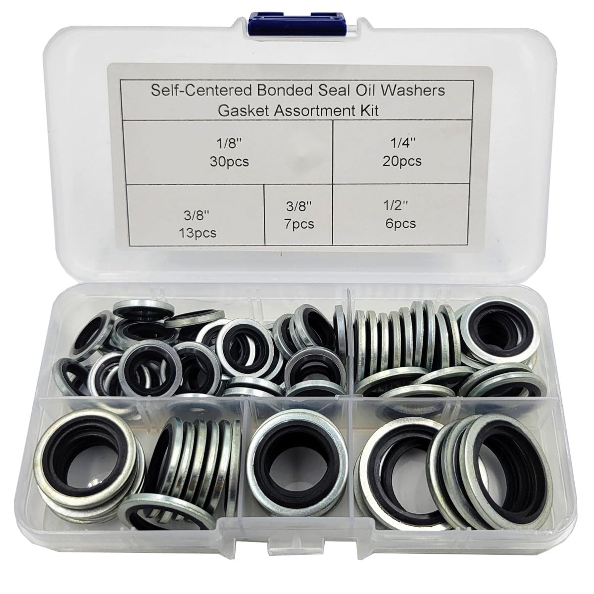 1/8'', 1/4'', 3/8'', 1/2'' Self-Centered Bonded Seal Oil Washers Drain Plug Gasket Assortment Kit