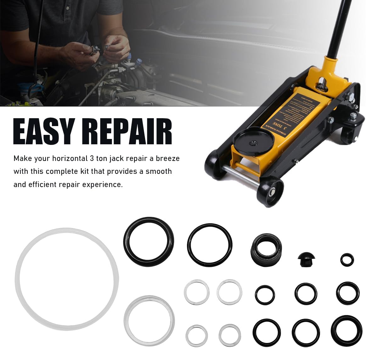 FSTURIOS 17PCS Floor Jack Seal Kit, 3 Ton Horizontal Hydraulic Jack O-Ring Seal with Oil Filler Plug, Complete Repair Set Rubber Sealing Rings Replacement Parts for Floor Jacks - Image 4