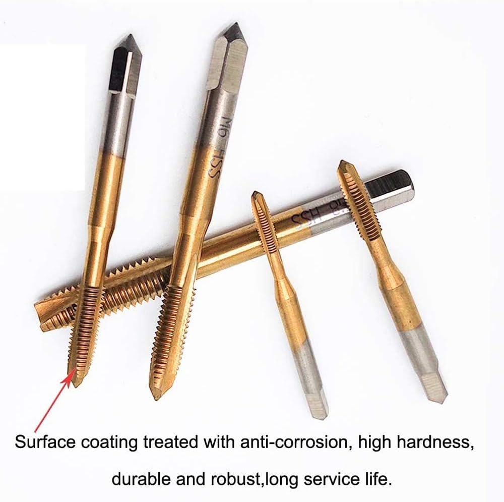 QISF Adjustable T-Handle Ratchet Tap Holder Wrench Set + 5Pcs Titanium M3-M8 Machine Screw Thread Metric Plug Taps(Wrench 10" Long) - Image 3