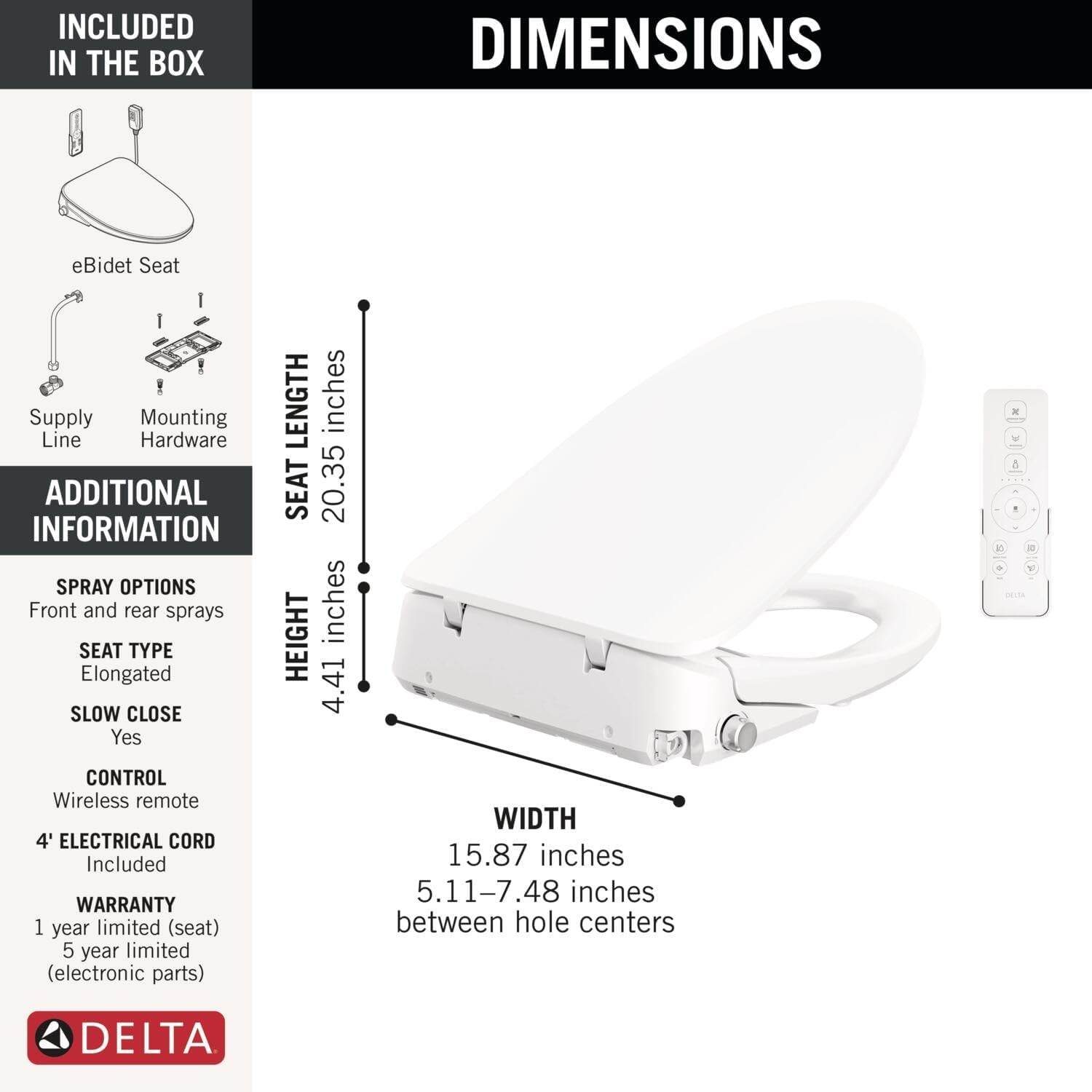 Delta Faucet Refresh Premium Elongated Electric Bidet Toilet Seat, Warm Water Bidet, Heated Seat Bidet, Bidet Attachment for Toilet, Toilet Seat Bidet, Bidet Toilet Seat Elongated, White 893006E-WH - Image 5