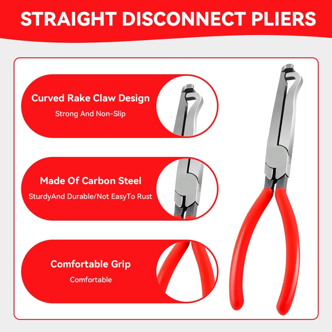 4 Pieces Automotive Electrical Disconnect Pliers Kit, High-Carbon Steel Connector Separator with Straight & 60° Pliers, Hose Clamp Plier, Plug Release Tool and Wire Terminal Removal in Storage Box - Image 5
