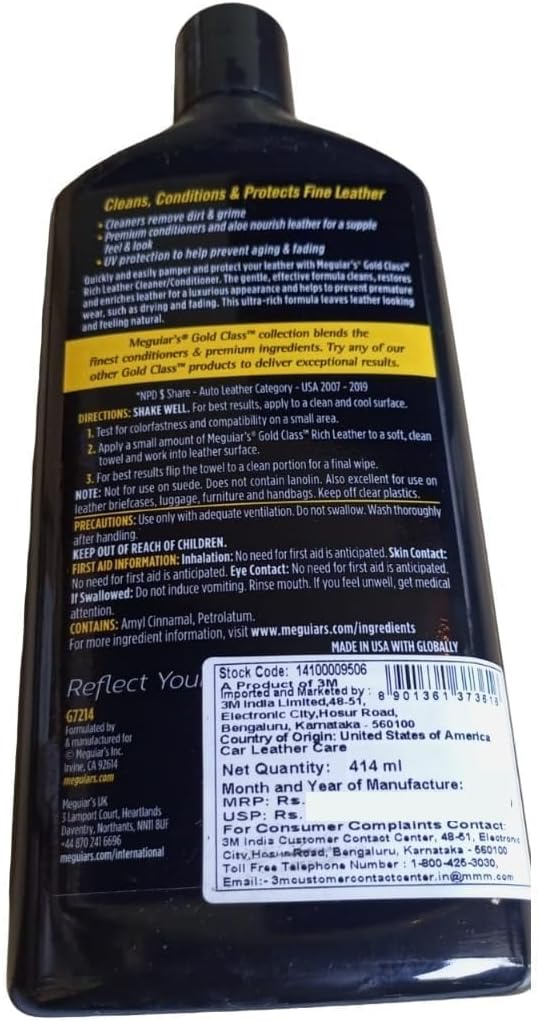 Meguiar's Gold Class Rich Leather Cleaner and Conditioner 3-in-1 Spray, Non-Greasy Car Leather Cleaner and Conditioner Treatment with Advanced UV Protection, 15.2 Oz Spray Bottle - Image 3