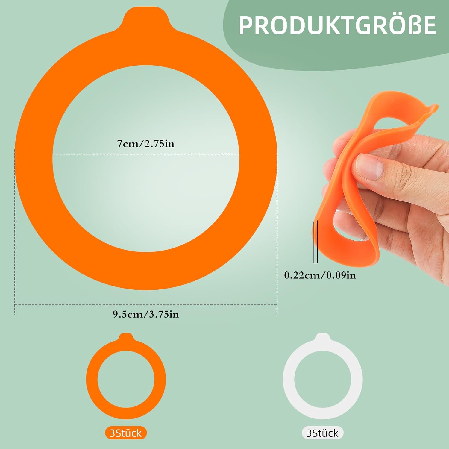 3.75" Silicone Jar Gaskets Rubber Seals Rings - 6 PCS White & Orange Silicone Gasket for Glass Jars, Airtight Rubber Leakproof Gasket Sealing Rings Replacement for Mason Jars Jar Lids - Image 2