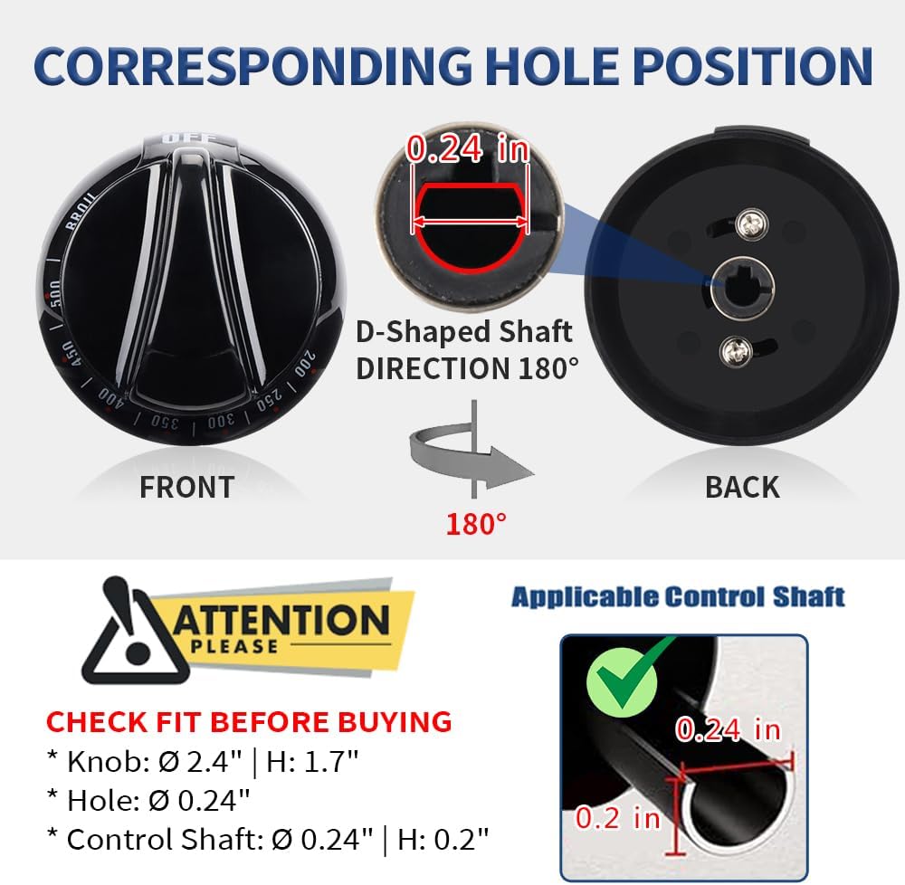 Upgraded WB03K10037 Thermostat Stove Knob Black, Replacement Part for GE & Hotpoint Range Oven, Replaces AP2014849, 242683, AH225986, EA225986 - Image 3