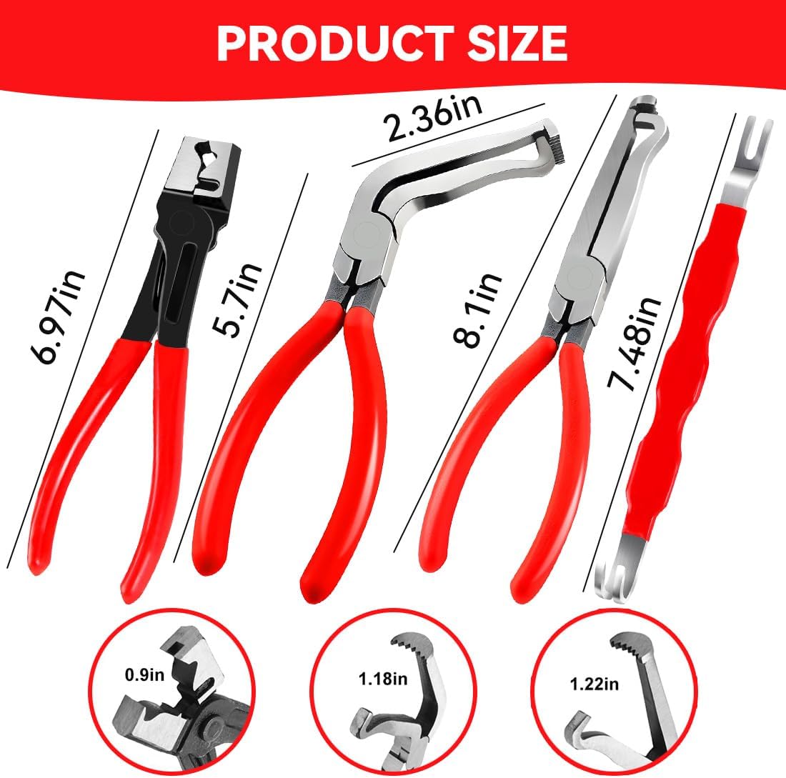 4 Pieces Automotive Electrical Disconnect Pliers Kit, High-Carbon Steel Connector Separator with Straight & 60° Pliers, Hose Clamp Plier, Plug Release Tool and Wire Terminal Removal in Storage Box - Image 7