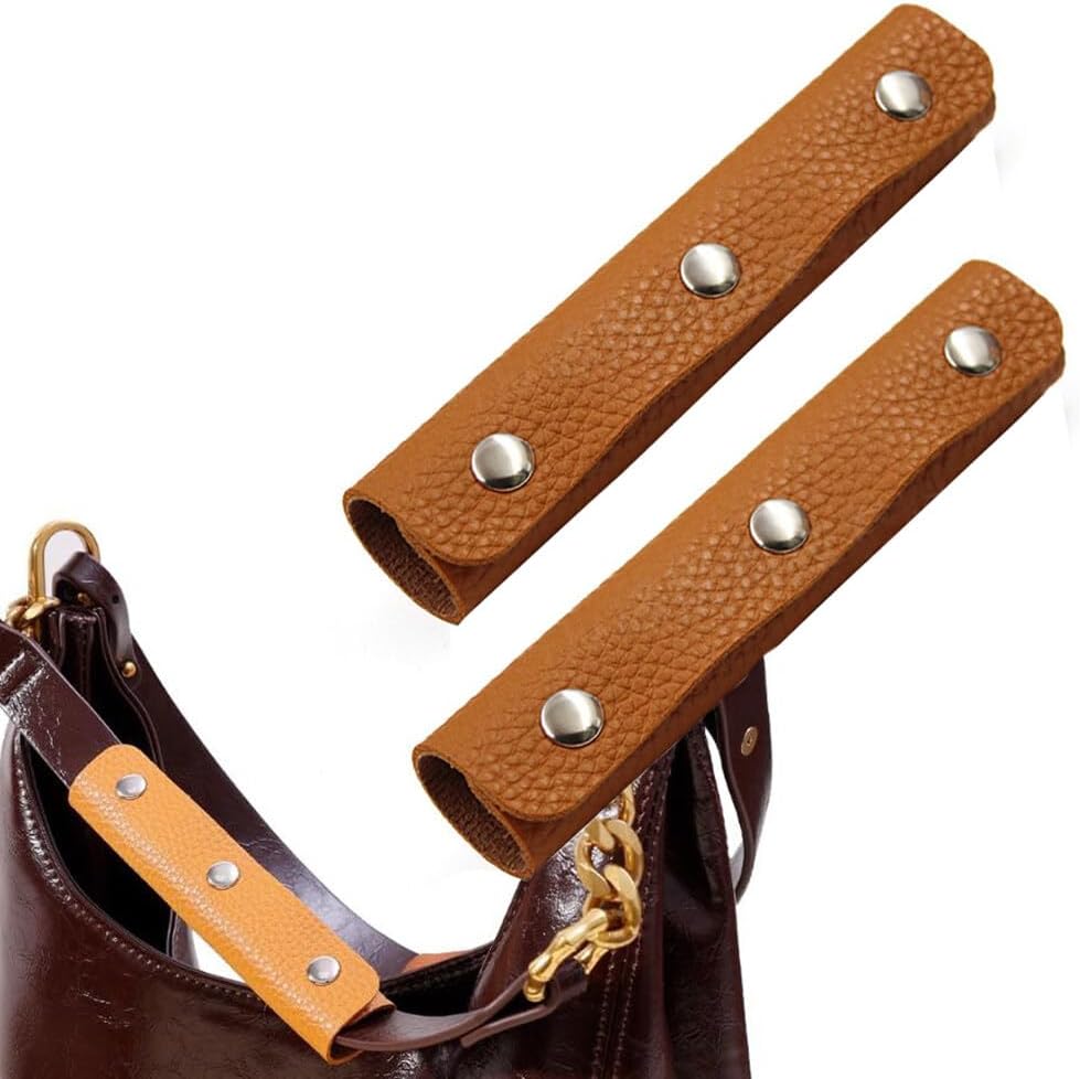 2PCS Leather Luggage Handle Wraps Handbag Handle Grip Protector Purse Wallet Handle Strap Cover Pad with Brass Clasps Craft Making Supplies for Suitcase Travel Bags Tote Bag(Brown)