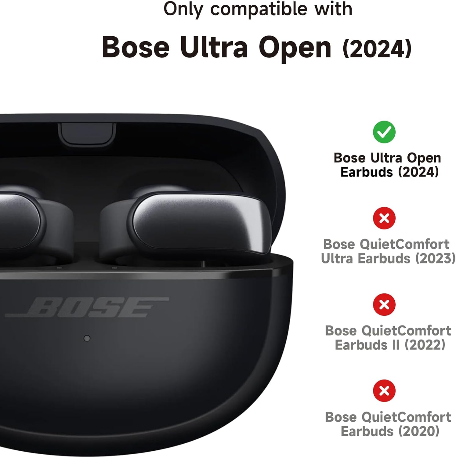 SURITCH Case Cover for Bose Ultra Open Earbuds(2024), Shockproof Protective Cover for Bose Ultra Open Wireless Ear Earbuds Charging Case Accessories with Carabiner, Black - Image 2