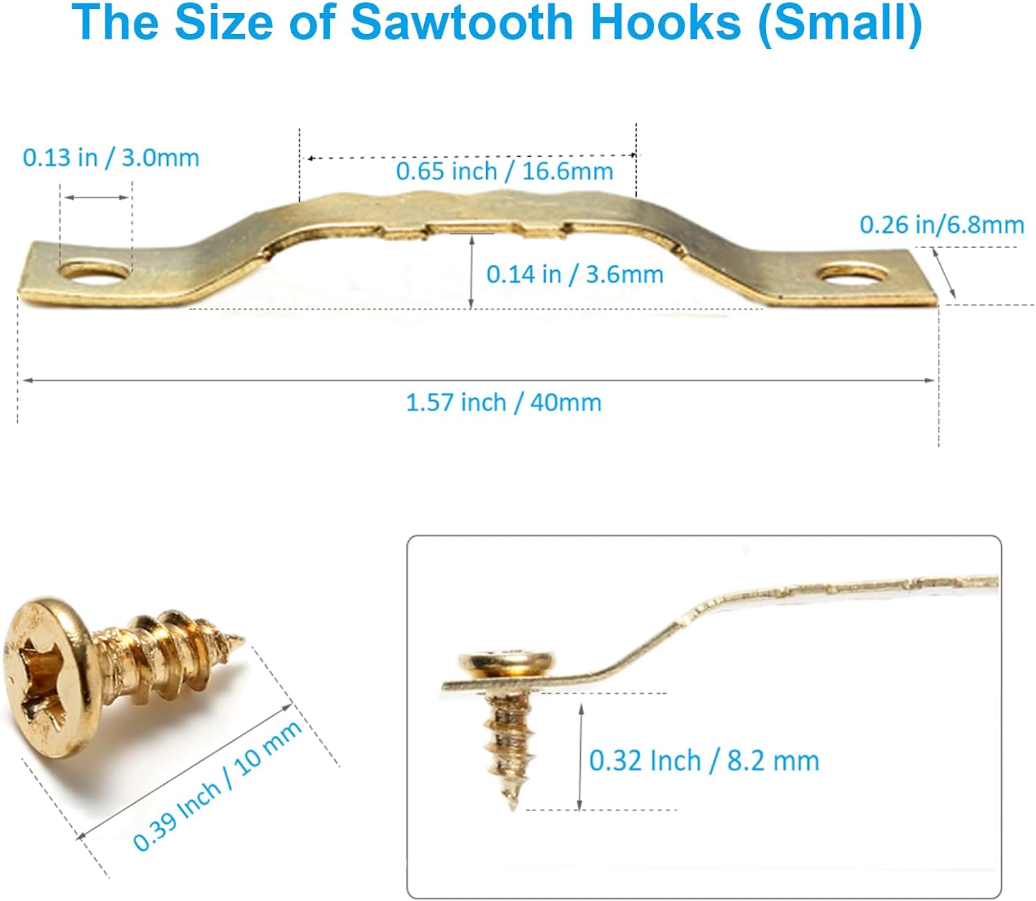 YHYZ Sawtooth Picture Hangers Bulk (Small ), 30pcs Gold Sawtooth Hangers / Hooks with 60pcs Screws, for Picture Frame Painting Photos Artwork Clock Home Decoration (30 Sets, Small) - Image 3