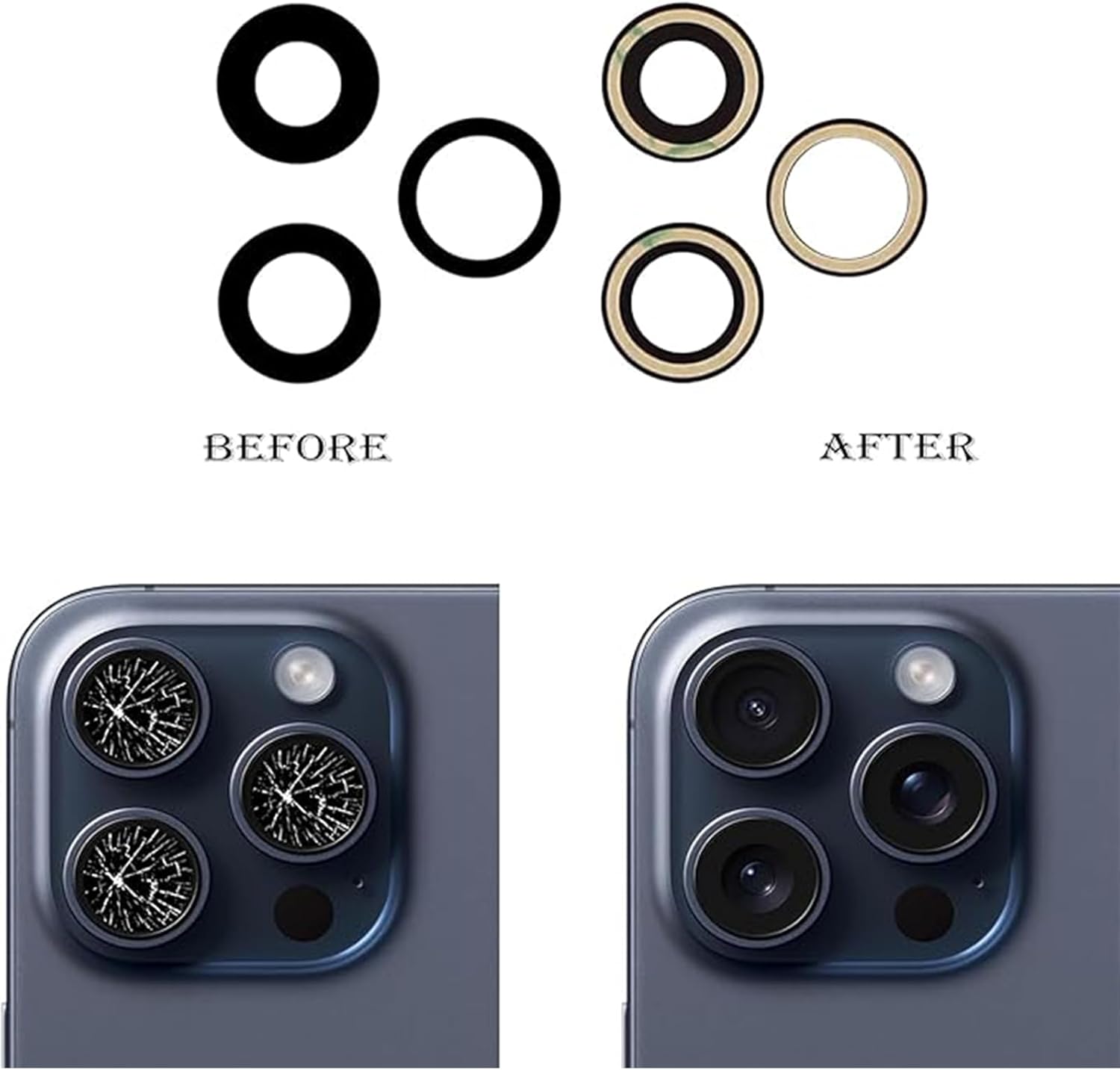 3pcs/Set Camera Lens Replacement for iPhone 15 Pro Max 6.7 inch Camera Lens Rear Glass Replacement with Pre-Installed Adhesive + Repair Tool Kit, Anti-Lens Scratch & Waterproof - Image 3