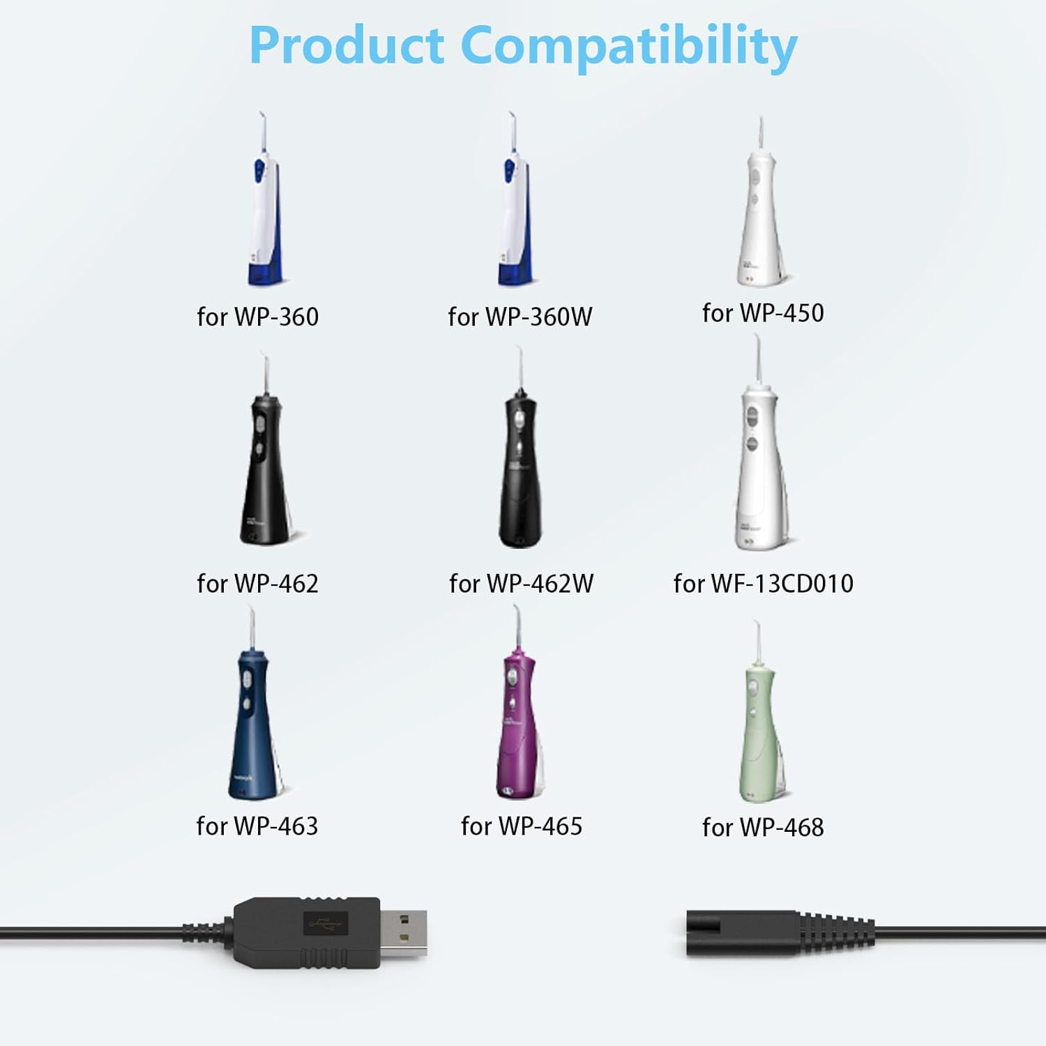 Cordless Water Flosser Charger Cable Replacement for Waterpik Water Flosser WP360 WP360W WP360C WP400 WP440 WP440C WP462 WP462W WP450 WP468 WF13 WP100 Series 3V USB Portable Charging Cable 5FT Black 1 - Image 5
