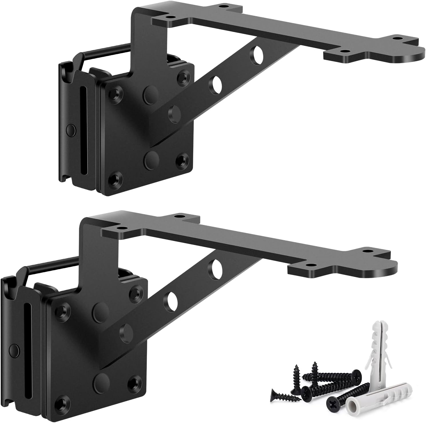 E Track Fixed Shelf Brackets 8 inch 2 Pcs Upgraded Black Heavy Duty Metal DIY E-Track L Shaped Shelf Bracket Etrack Accessories for Shelves in Garage, Enclosed Trailer, Van, Truck, Warehouse, Workshop