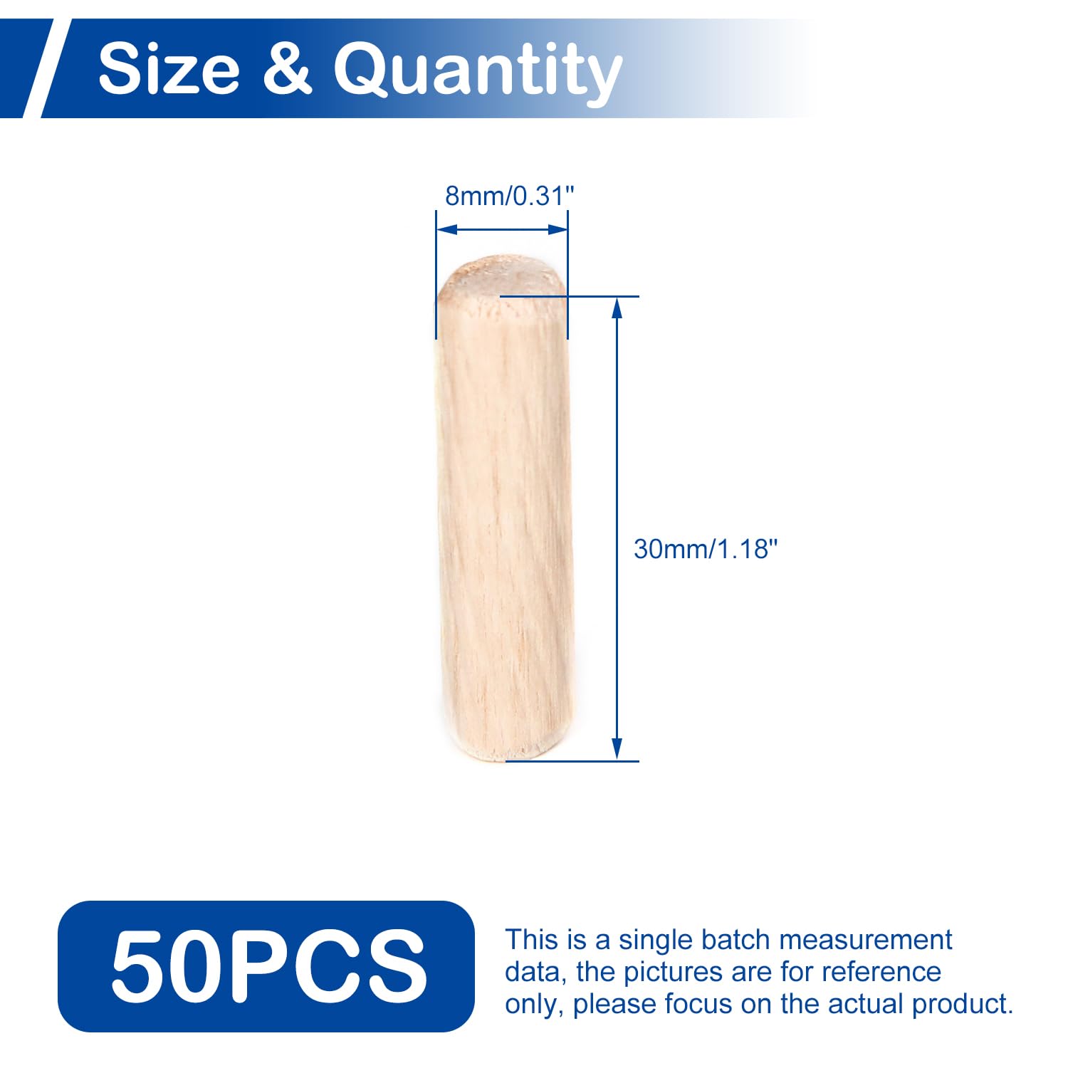 MroMax 50Pcs 8 x 30mm Wooden Dowel Pins, Approx 5/16" x 1-3/16" Wood Kiln Dried Fluted Beveled Hardwood Twill Dowel Pin for Furniture DIY Projects Shelves (Twill Grooved, Metric) - Image 3