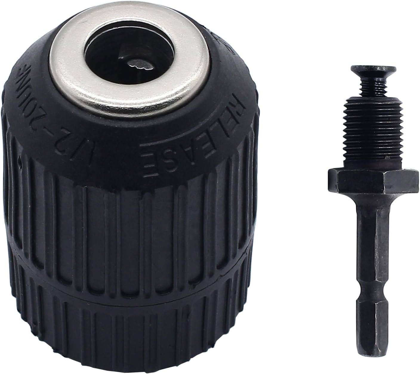 1/2" Quick Change Keyless Drill Chuck Adapter 2.0-13mm, 1/4-Inch Hex Shank Keyless Drill Chuck Converter High Clamping Capacity, Smooth Conversion Tool