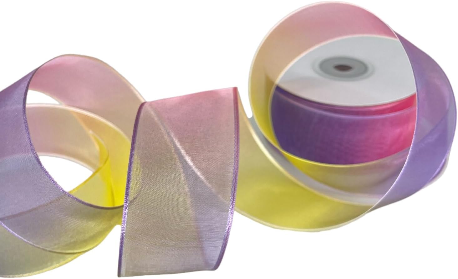 XMRIBBON Rainbow Sheer Organza Ribbon Wired 1-1/2 Inch X 25 Yards for Floral & Craft Decoration - Image 3