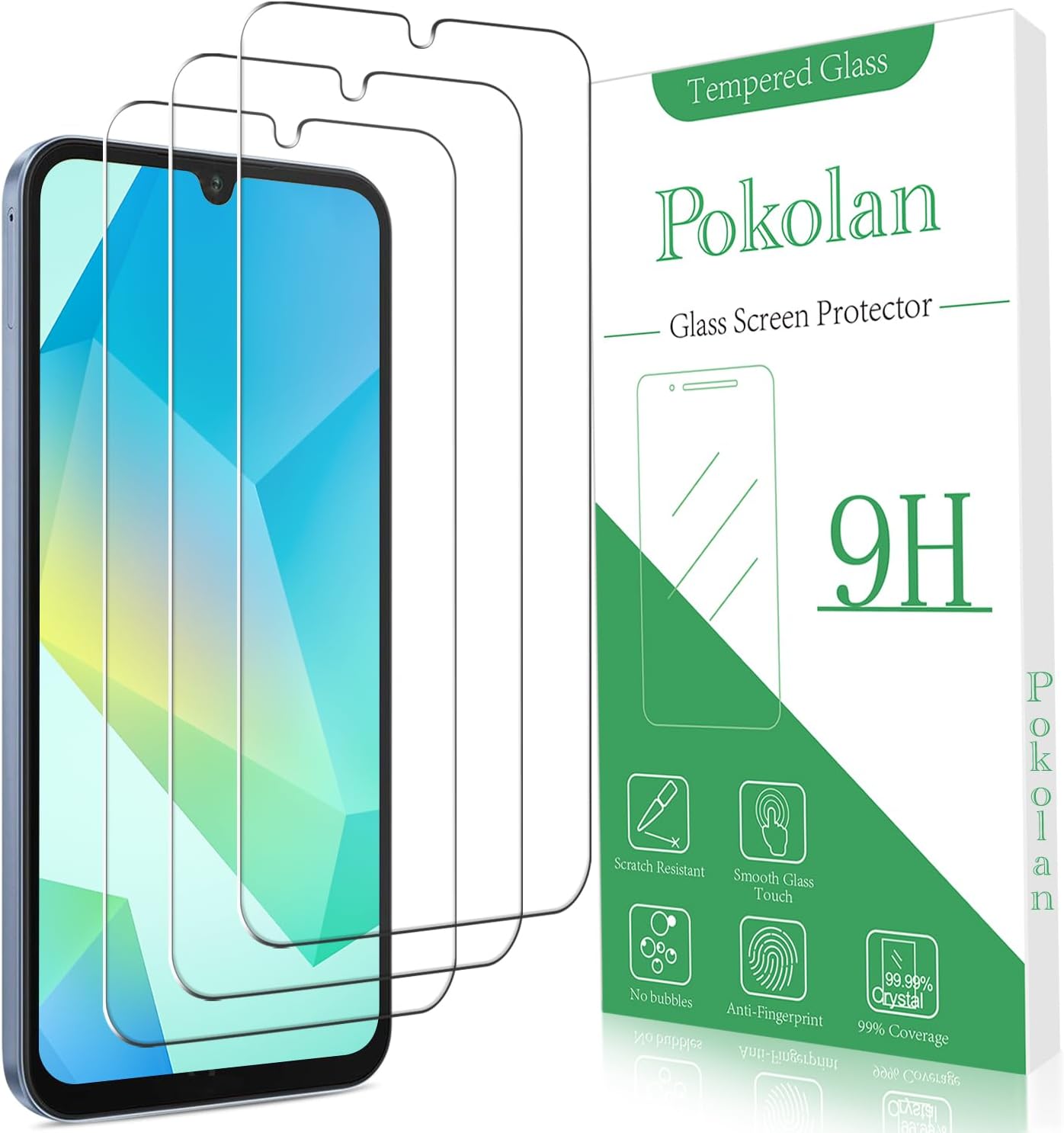 Pokolan (3 Pack Designed for Samsung Galaxy A16 5G Tempered Glass Screen Protector, 9H Hardness, Anti Scratch, Bubble Free