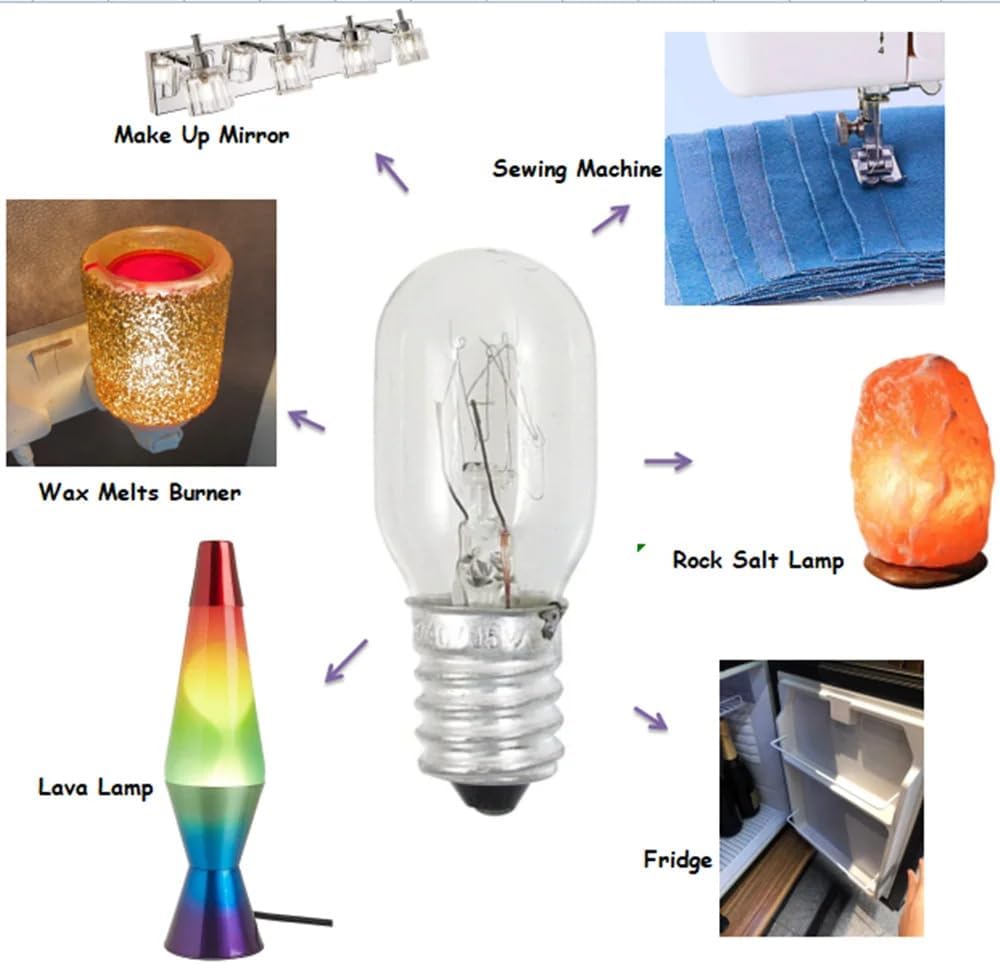 E12 T20 Salt Lamp Bulbs -15 Watt Light Bulbs for Scentsy Wax Warmer-2700K Warm White, E12 Candelabra Base for Himalayan Salt Rock Lamps & Baskets, Scentsy Plug-in Wax Warmers, Night Lights -12PACK - Image 2