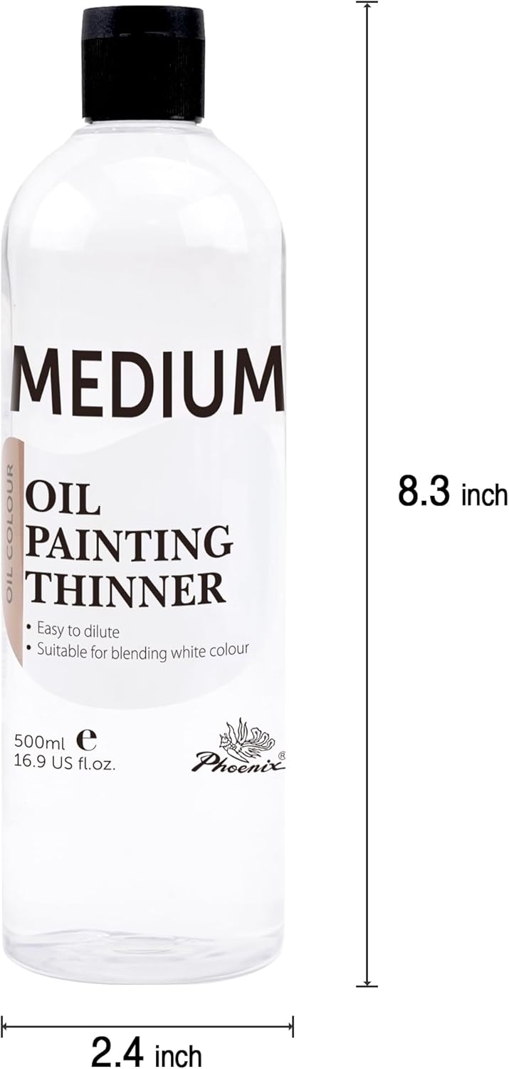 PHOENIX Oil Paint Thinner - 16.9 Fl Oz./ 500ml Oil Brush Cleaner, Odorless Painting Diluent, Mineral Spirits Refined Solvent, Painting Medium for Artists - Image 2