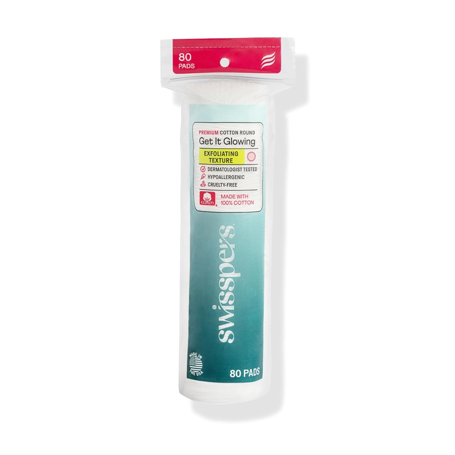Swisspers Premium Exfoliating Rounds, 2 Distinct Raised Textured Surface, Cotton Facial Pads, 80 Count Re-closable Bag