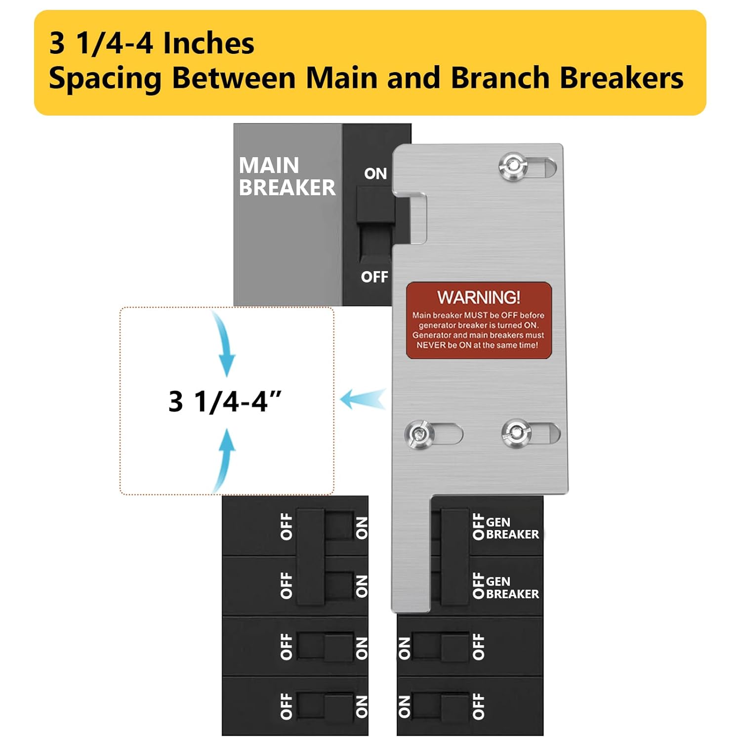 PFCKE Generator Interlock Kit Compatible with Square D Vertical Main 150 or 200 amp Breaker,3 1/4 to 4 Inch Spacing Between Main and Branch Breaker(SD-200VL) - Image 3