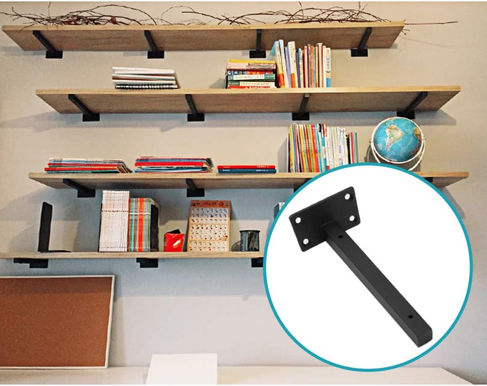 Luomorgo 4 Pcs 8" Floating Shelf Bracket Stainless Steel Heavy Duty Black Shelf Brackets Blind Shelf Supports Hidden Brackets for Floating Wood Shelves - Screws and Wall Plugs Included - Image 5