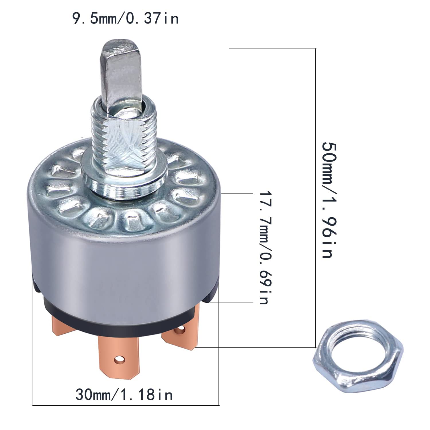 Taiss Rotary Switch 4 Position 3 Speed Fan Switch 12A 250V/16A 125V Metal Fan Heater Speed Selector Switch with Knob and terminals F-040 - Image 2