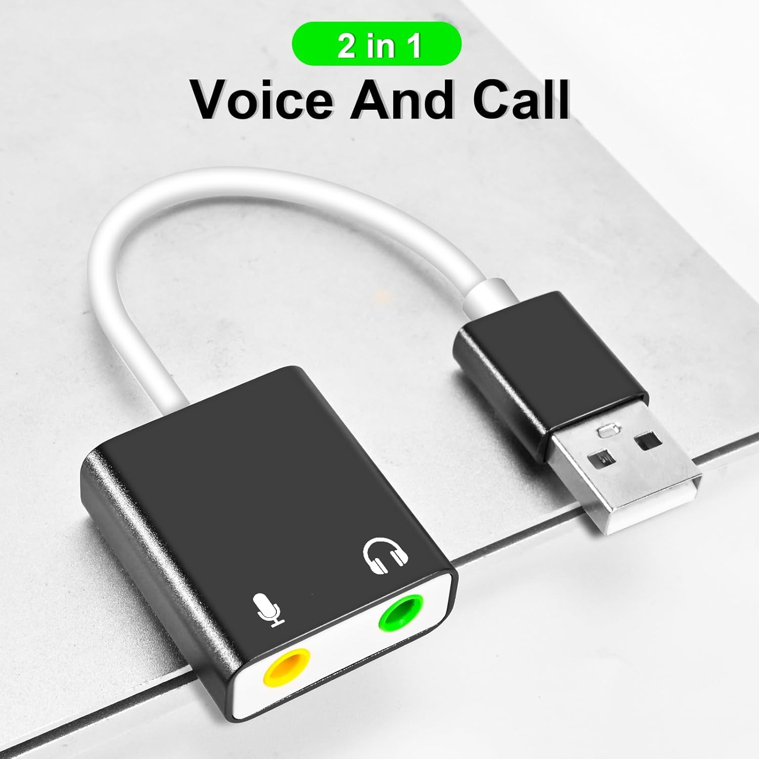 QAJOPFN USB Audio Adapter, External Sound Card for PC and Laptop,USB Microphone Adapter to 3.5mm(1/8 inch) for Headphone, Speaker and Microphone Jack, Plug and Play - Image 2