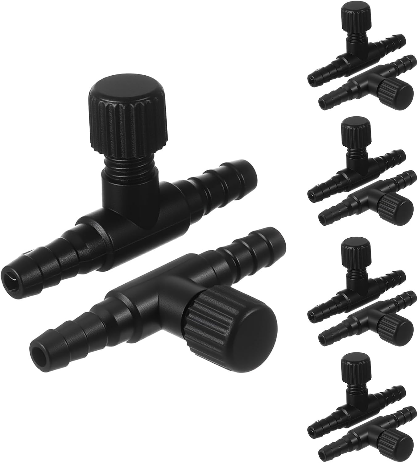 HJZHII 10 Pcs Aquarium Air Control Valves for 3/16" (4mm) ID Airline Tubing, Adjustable T Shaped Hose Connectors Black Single Way Plastic Air Flow Regulator Airpump Accessories for Fish Tanks